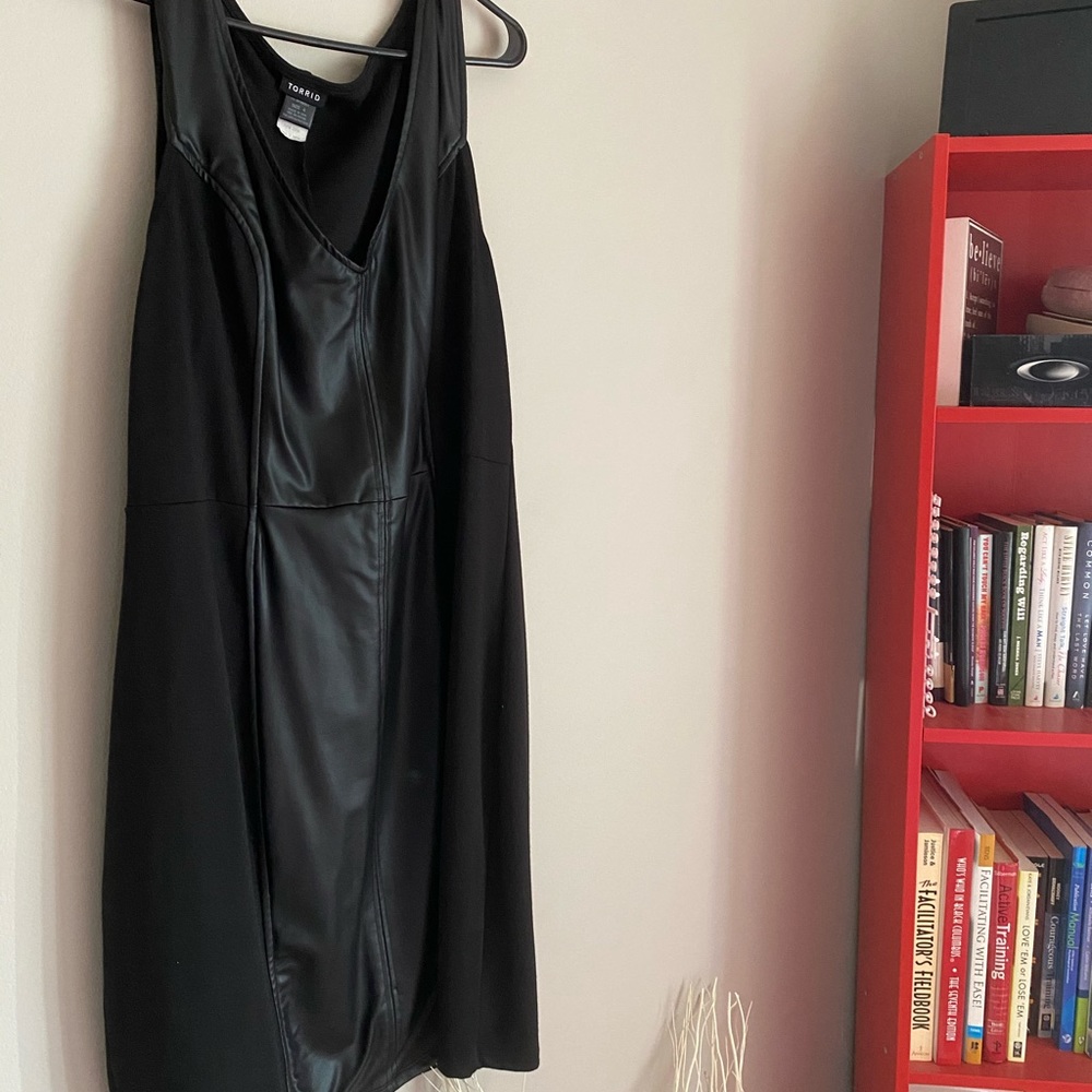 LBD Leather Panel Torrid Strapless Cocktail Dress